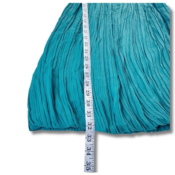 Theory Silk Pleated Green Dress Women’s Size 0 Balloon Hem - Picture 8 of 9